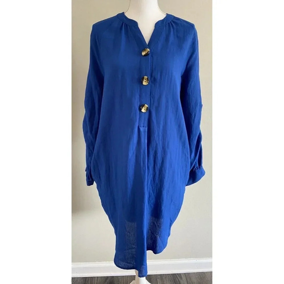 Soft Surroundings Dress Tunic Blue Rayon Blend Pockets Medium M - Picture 1 of 6